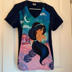 Disney Jasmine Tooniform Scrub Top, Size Small, Stretch V-Neck